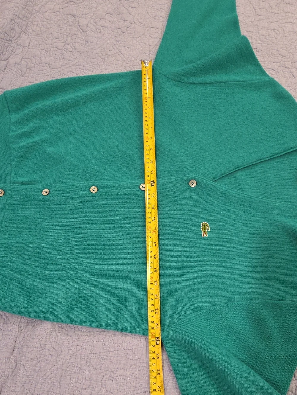 Vintage Lacoste Emerald Green Button V-Neck Cardigan Sz L, Excellent Condition!